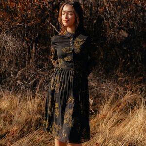 POET Black and Gold Haiku Pleated Dress NWT Large